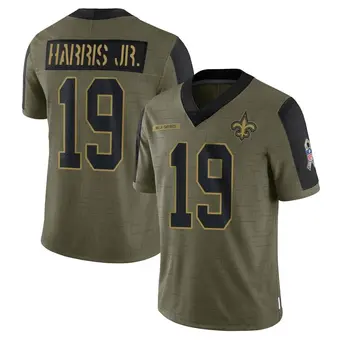 Men's Chris Harris Jr. Olive Limited 2021 Salute To Service Football Jersey